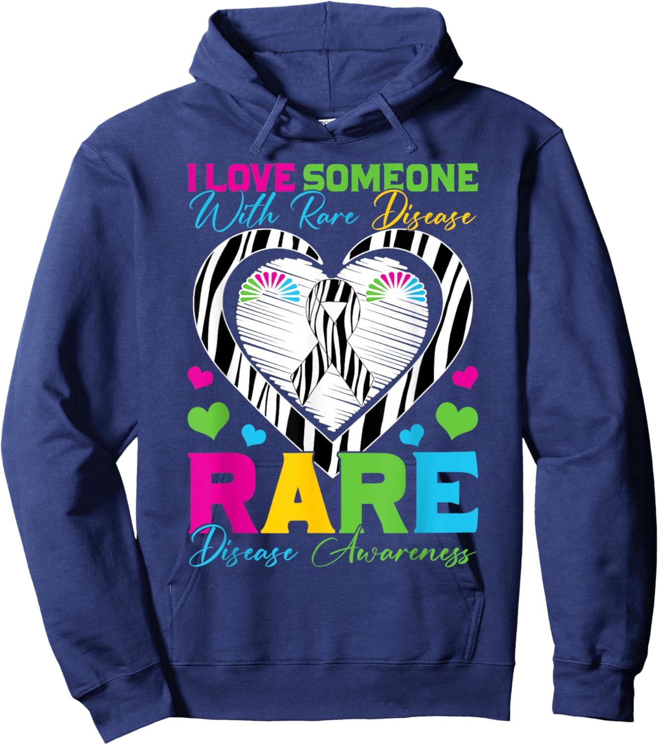 I Love Someone with Rare Disease Awareness Day Zebra Ribbon Hoodie - Hoodie | Navy