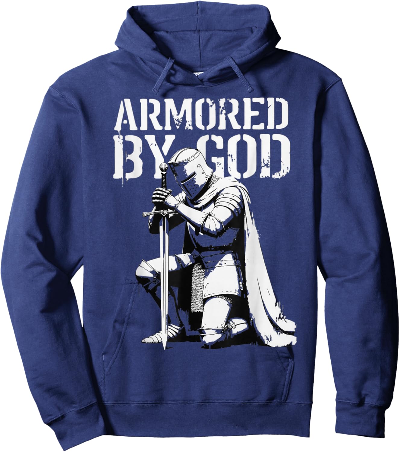 Vintage Christian Knight in Prayer Armored by God Hoodie - Hoodie | Navy