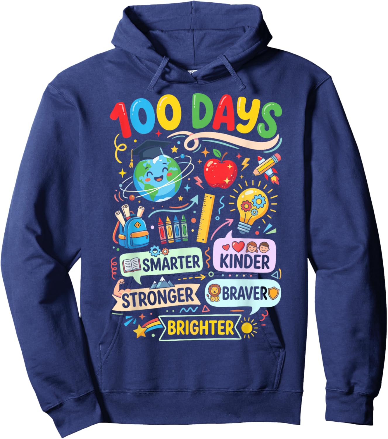 Happy 100 Days of School 100th Day of School Kids Boys Girls Hoodie - Hoodie | Navy