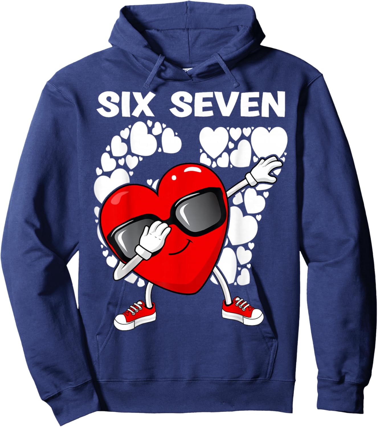 Valentines Day Boys Kids Girls Hearts Dabbing six Seven 67 Hoodie - Hoodie | Navy