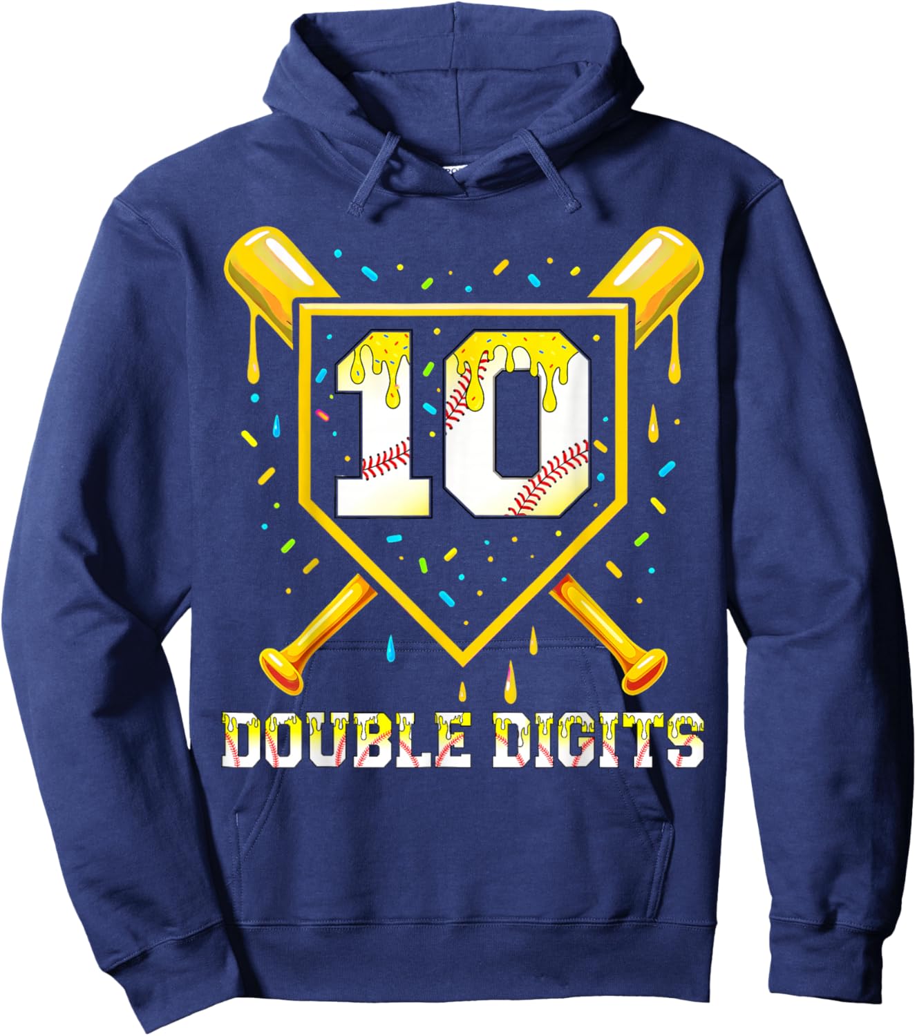Baseball Drip 10th Birthday Boy Double Digits Ice Cream Drip Hoodie - Hoodie | Navy