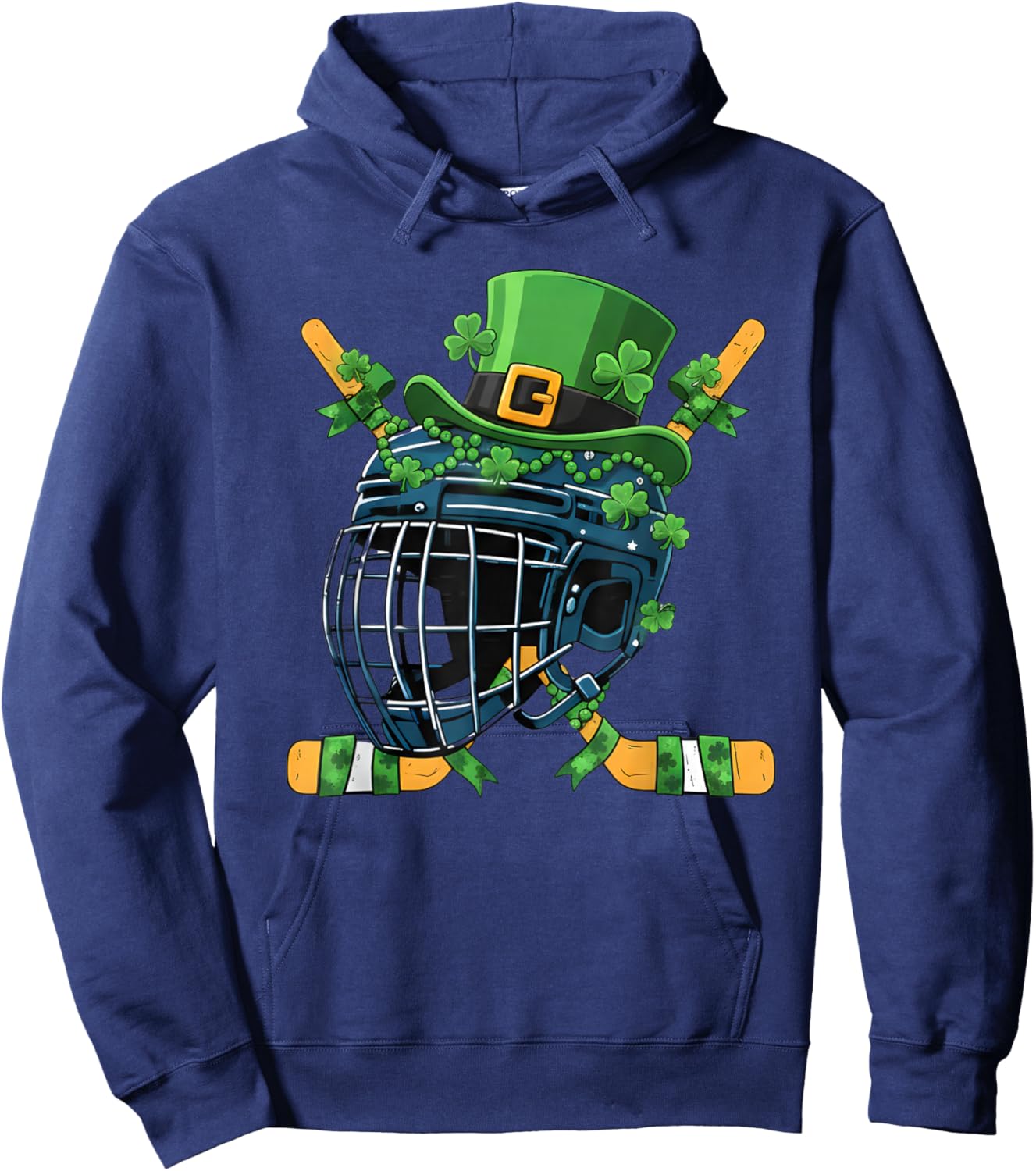 St Patricks Day Ice Hockey Helmet Saint Paddys Boys Men Hoodie - Hoodie | Navy