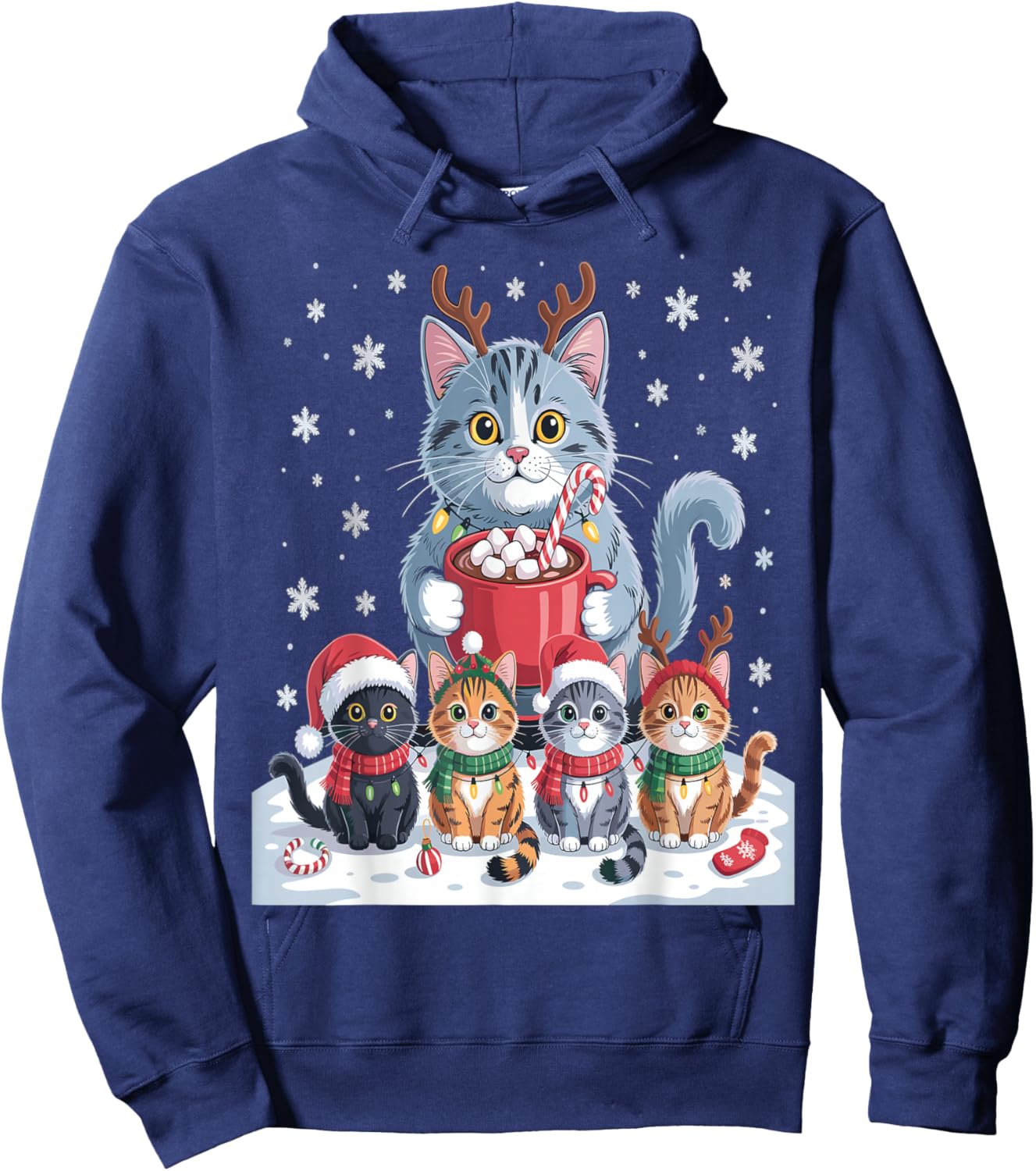 Funny Cat Christmas Shirt Holiday Santa Design Hoodie - Hoodie | Navy