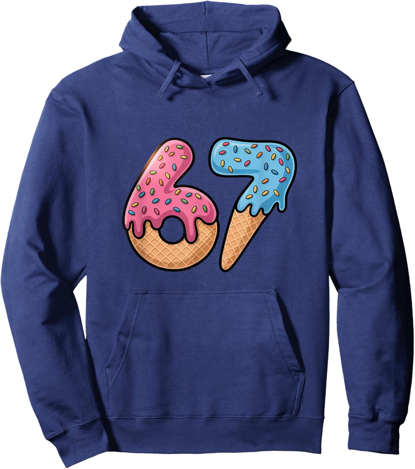 Six Seven Ice Cream Drip Cool Meme 67 Funny Number Hoodie - Hoodie | Navy