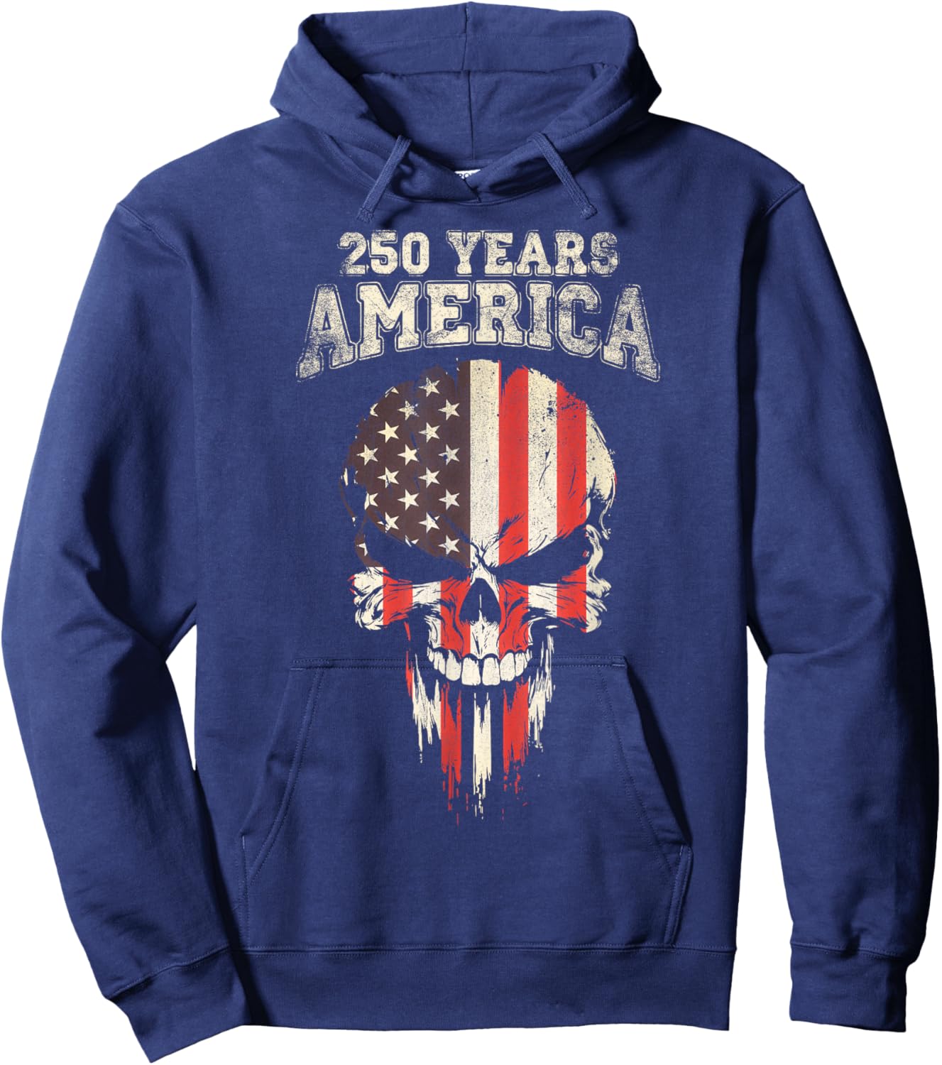 250 Years America 4th July USA Flag Skull Hoodie - Hoodie | Navy