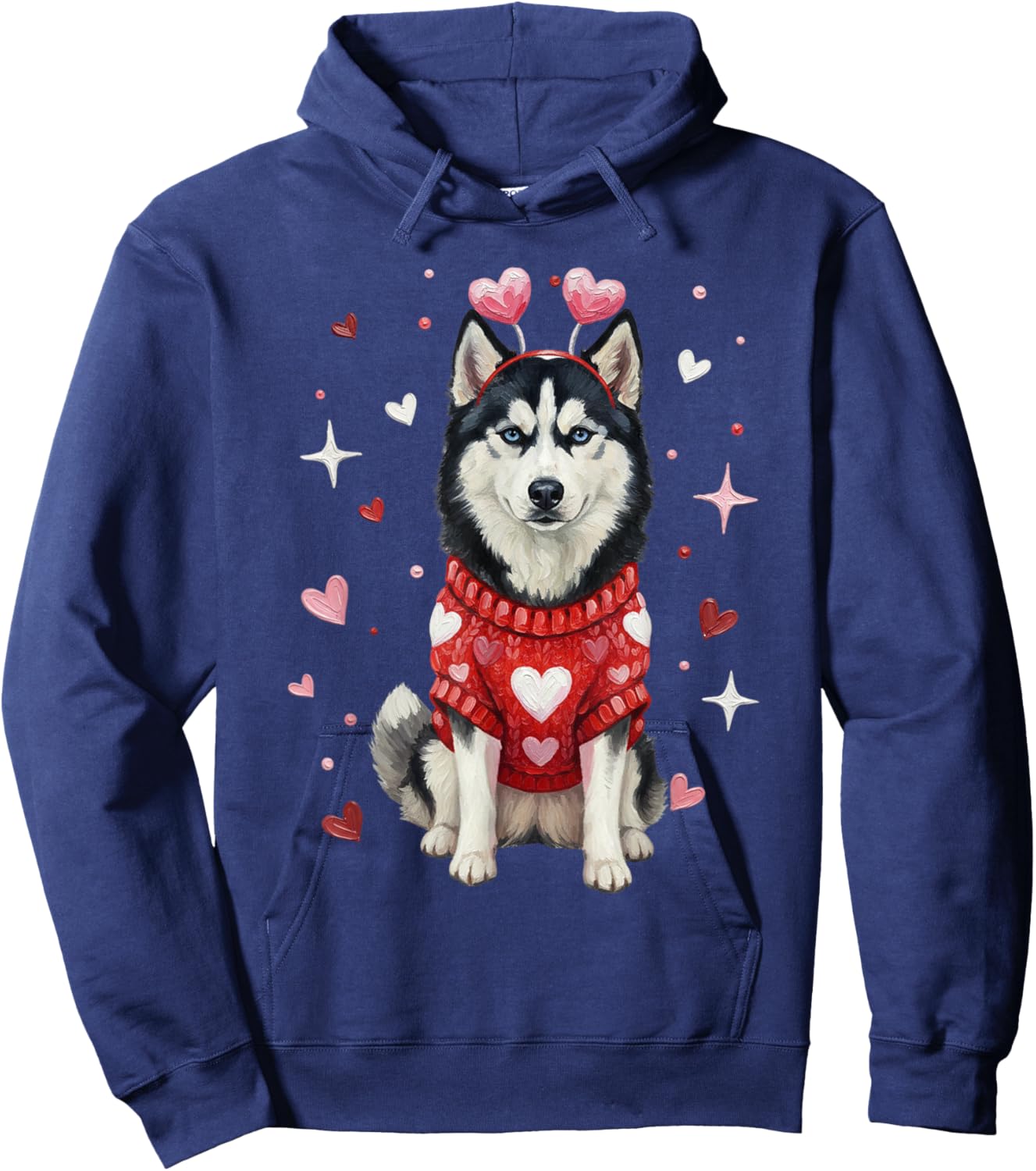 Cute Siberian Husky Valentine Heart Valentines Day Hoodie - Hoodie | Navy