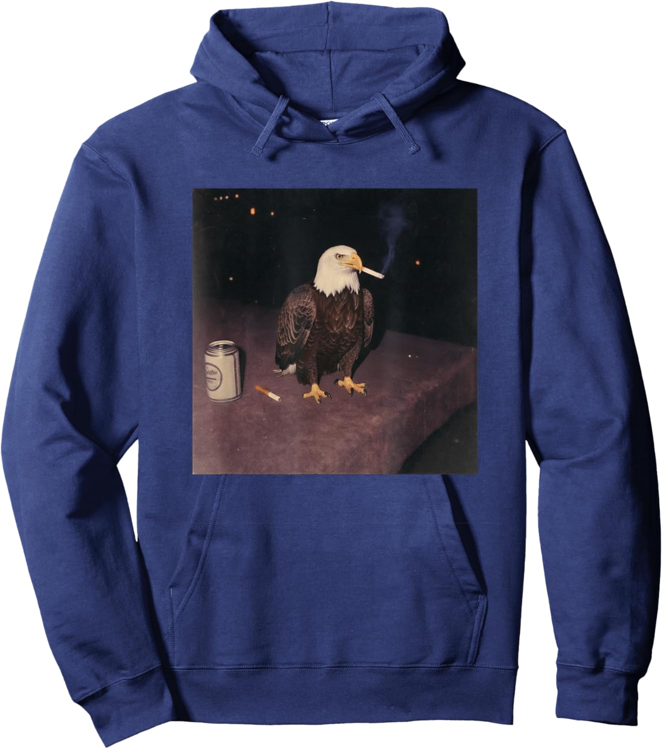 Funny Smoking Bald Eagle Cigarette Beer Gen Z Cursed Meme Hoodie - Hoodie | Navy