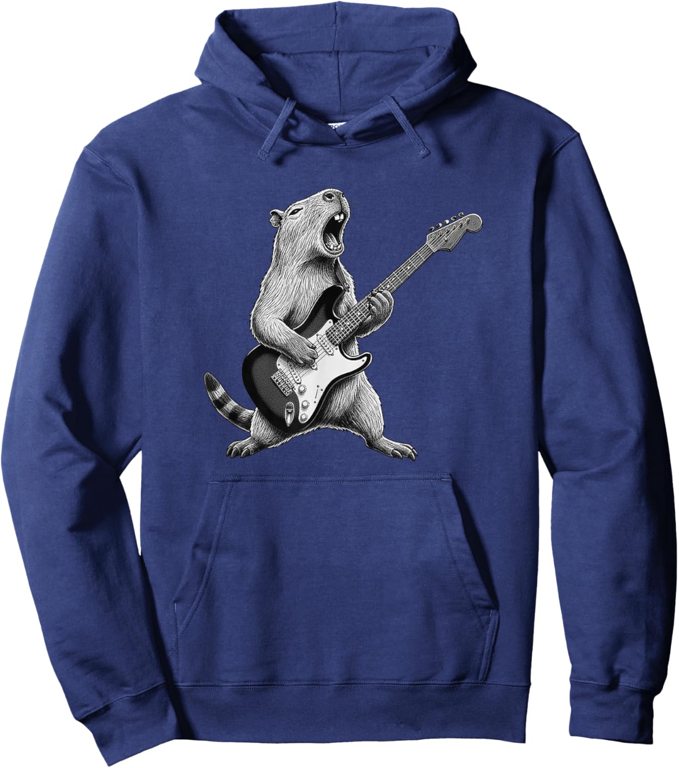 Funny Capybara Playing Guitar Rock and Roll Men Women Kids Hoodie - Hoodie | Navy