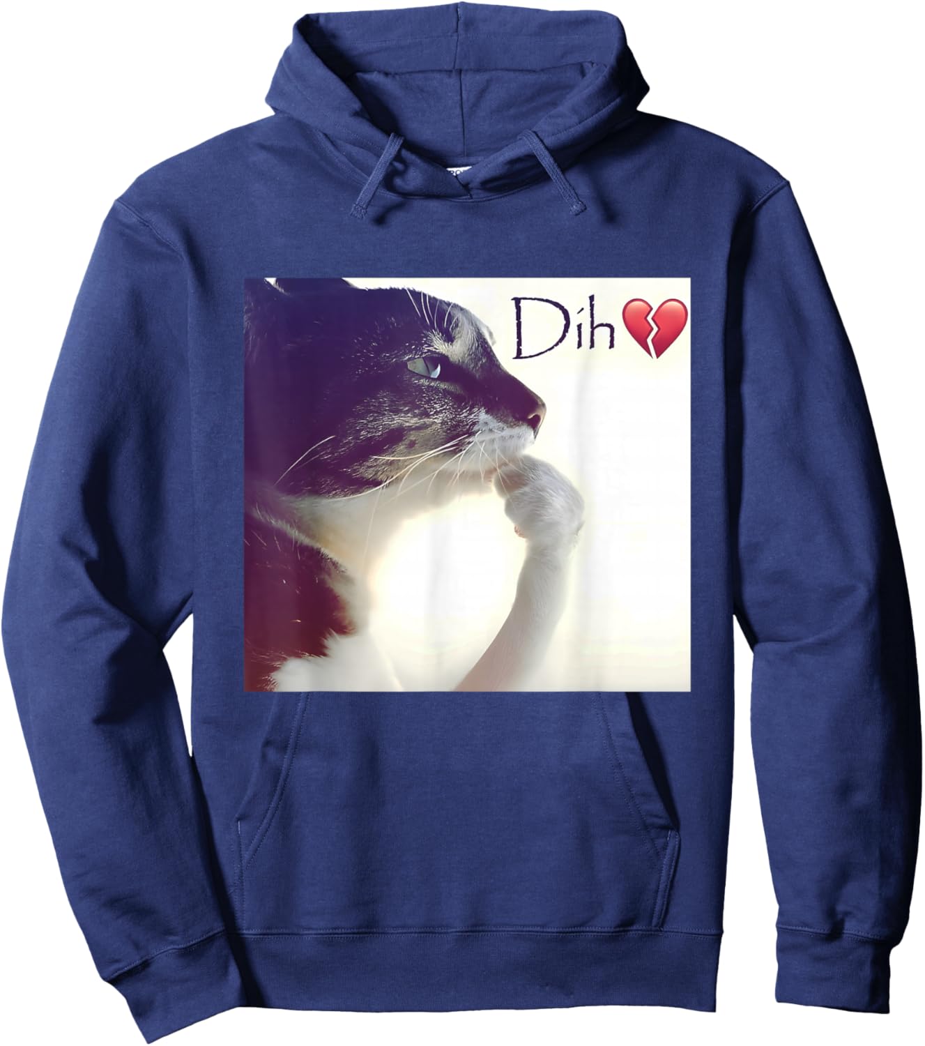 Dih Funny Thinking cat Meme Silly brainrot Kitten Hoodie - Hoodie | Navy