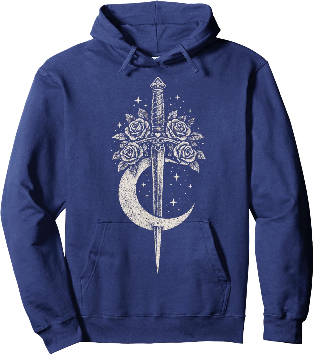 Sword Flowers Moon Romantic Goth Grunge Y2K Alt Aesthetic Hoodie - Hoodie | Navy