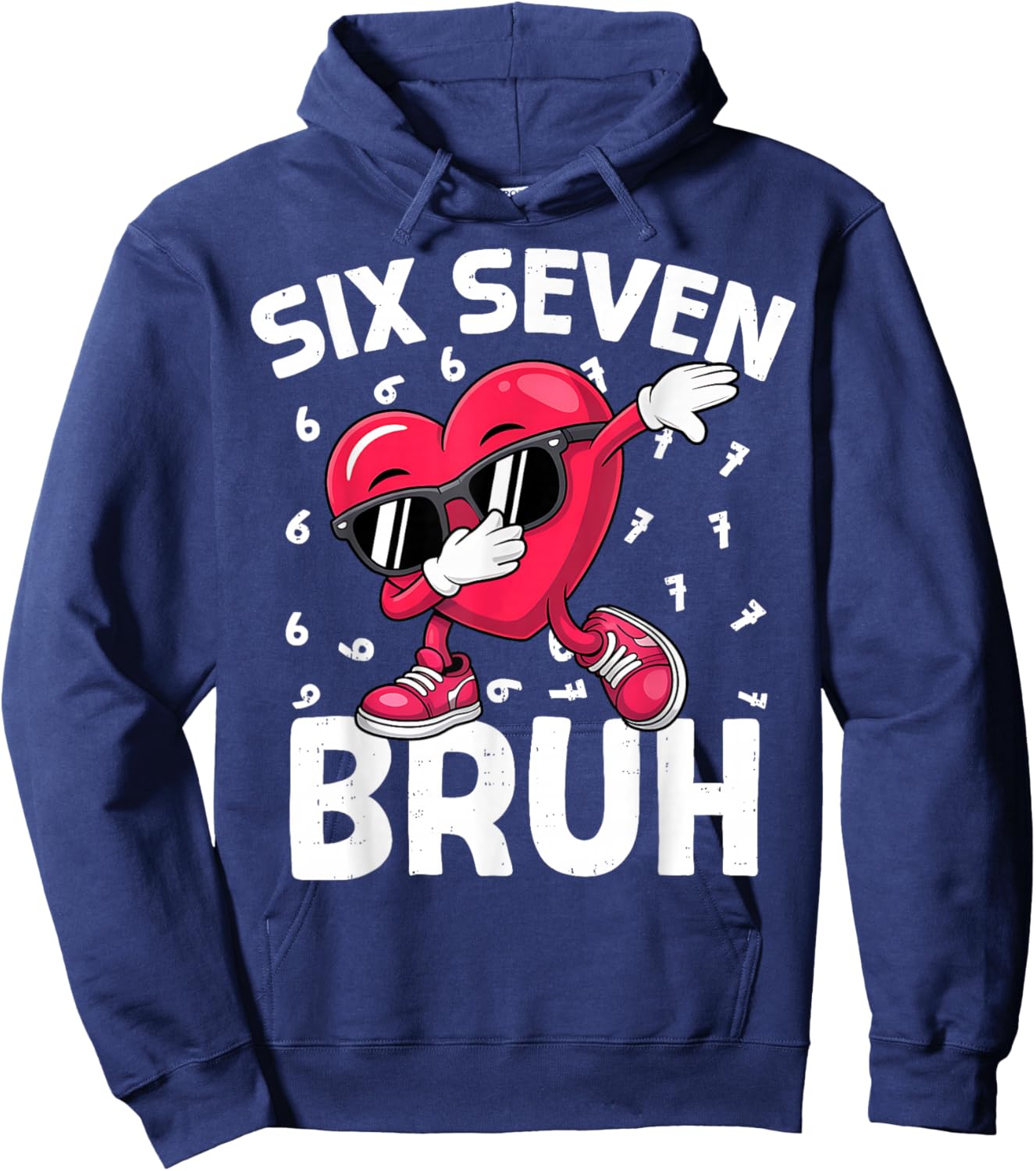 Valentines Day Six Seven Bruh 6 7 Meme Dab Heart Boys Kids Hoodie - Hoodie | Navy