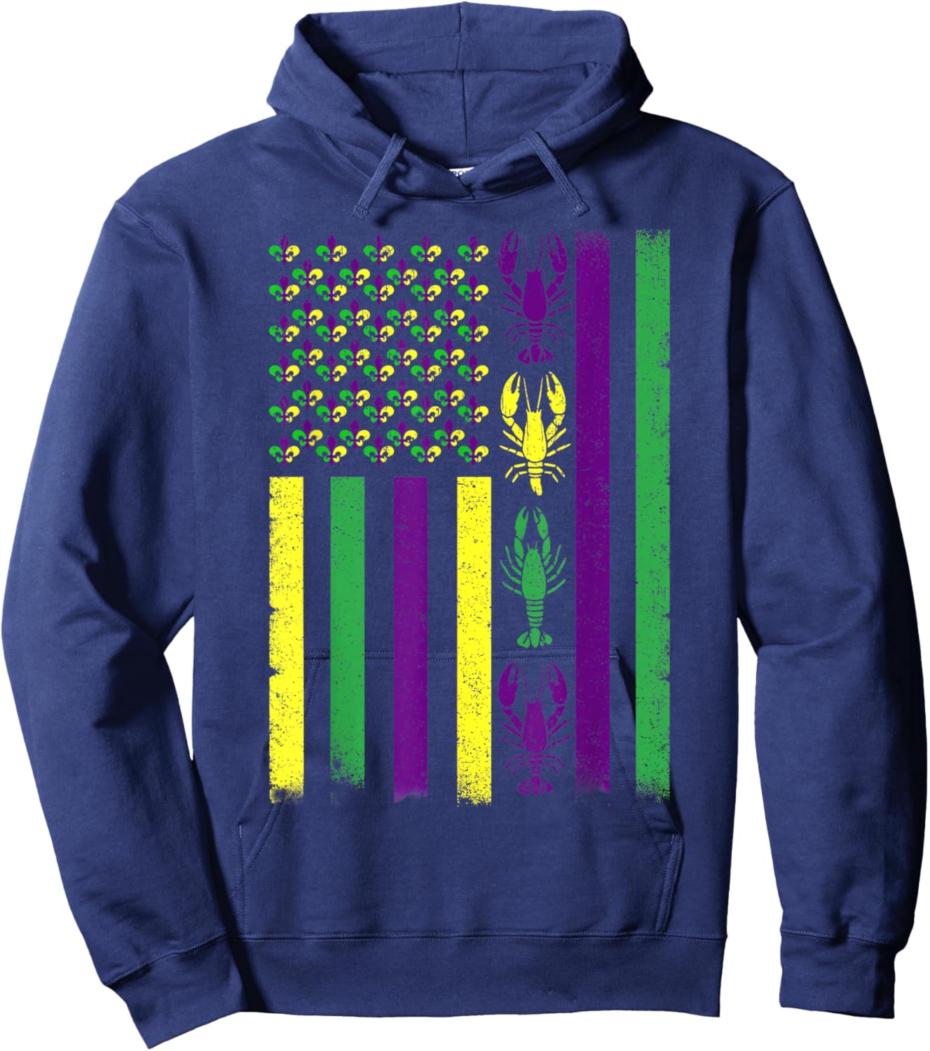 Mardi Gras Crawfish USA American Flag Men Women Kid Outfit Hoodie - Hoodie | Navy