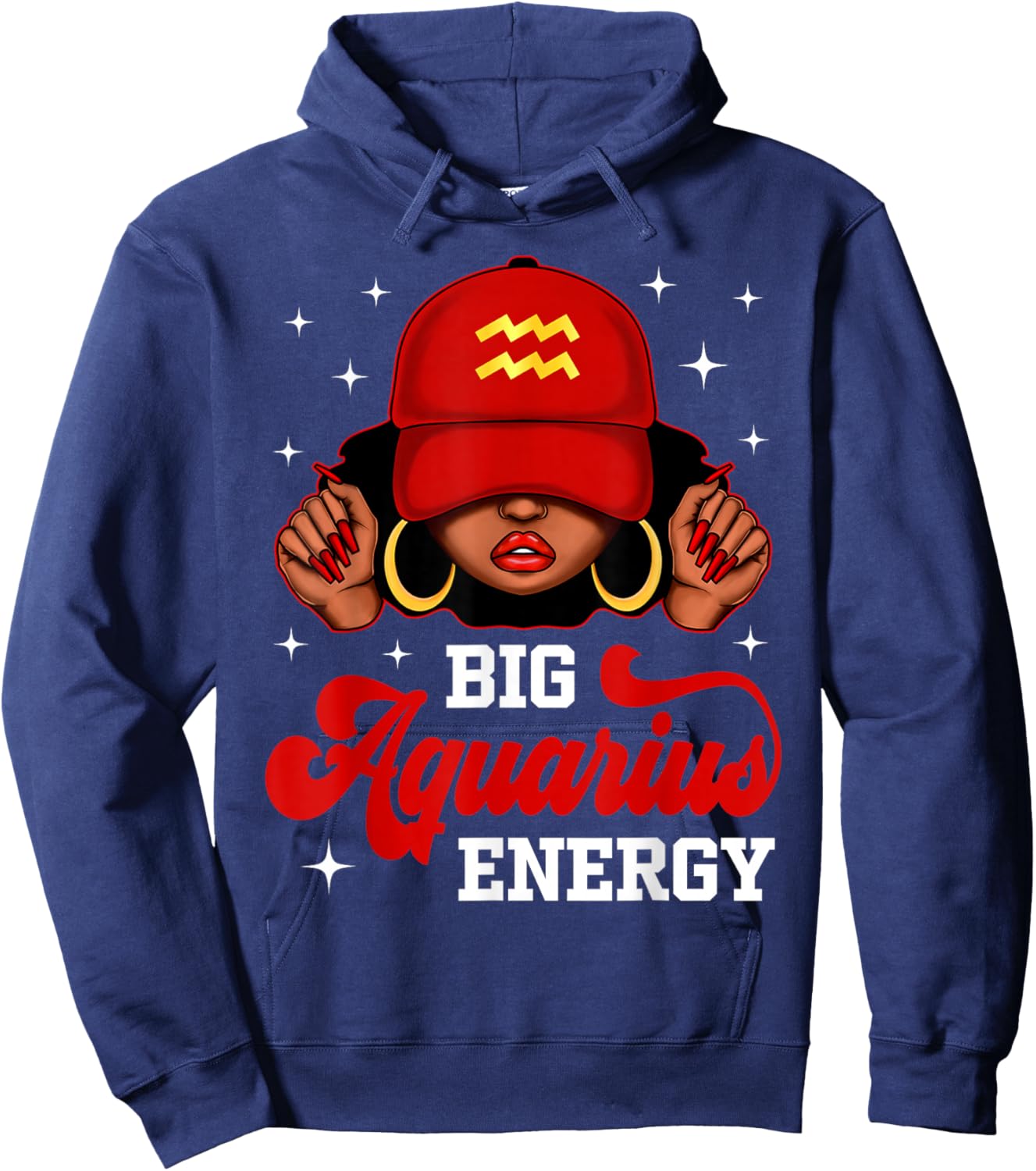 Big Aquarius Energy Black Woman with Red Cap Zodiac Hoodie - Hoodie | Navy