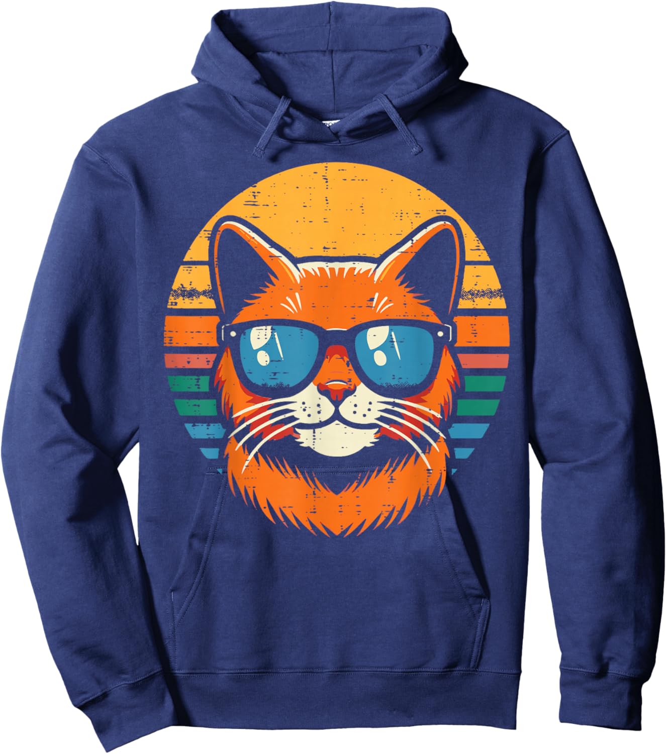 Orange Cat Face Sunglasses Sunset Retro Kitten Men Women Kid Hoodie - Hoodie | Navy