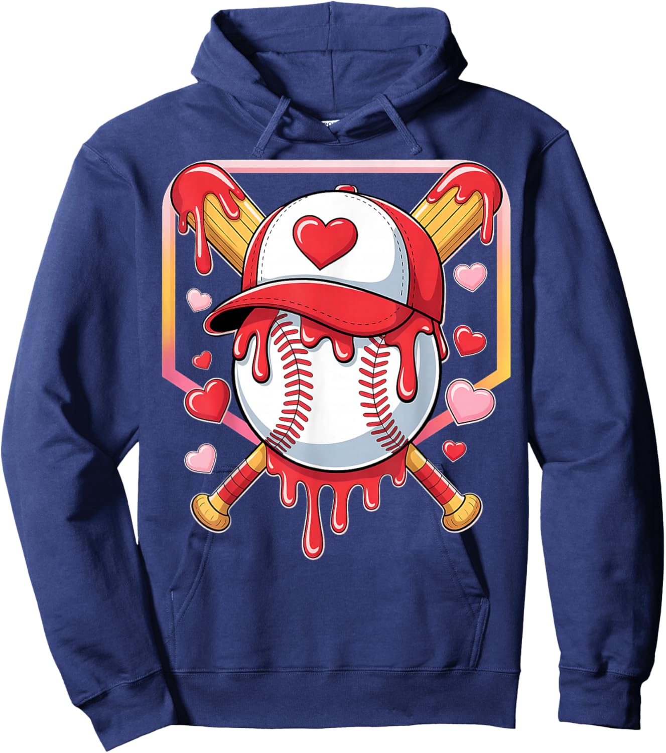 Baseball Heart Valentines Day Baseball Ice Cream Drip Boys Hoodie - Hoodie | Navy