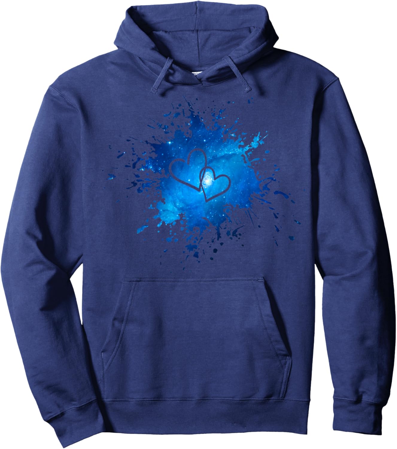 Valentine's Day Linked Hearts Blue Galaxy Splatter Hoodie - Hoodie | Navy