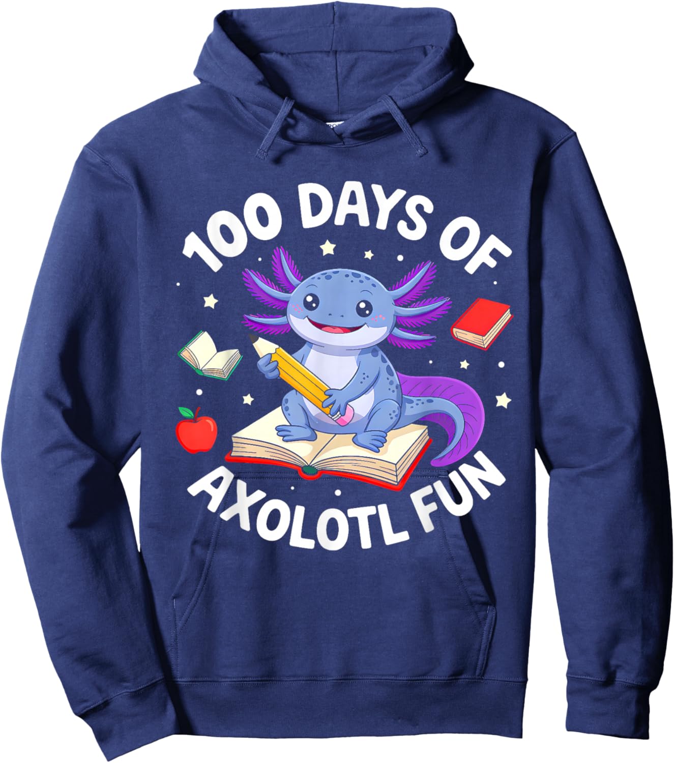 Funny 100 Days of School Axolotl Boys Girls Kids 100th Day Hoodie - Hoodie | Navy