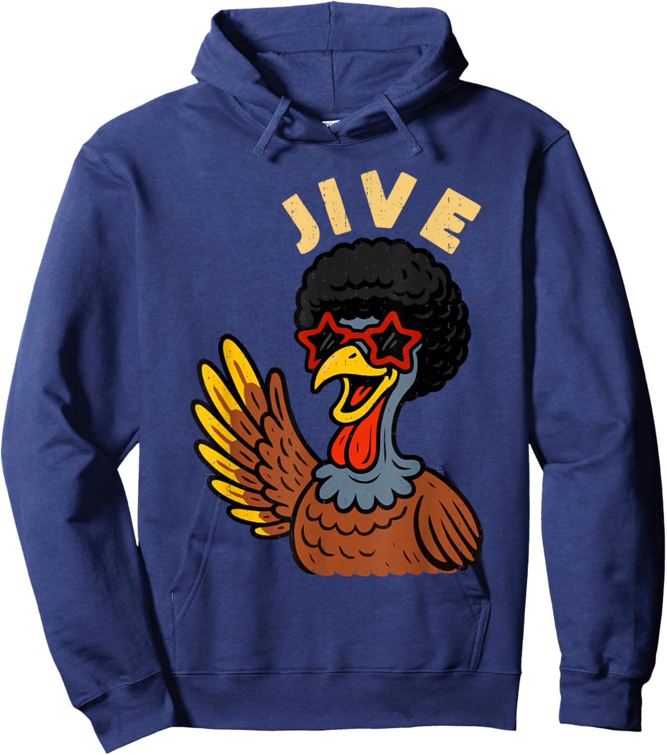 Retro Jive Turkey Funny Thanksgiving Funky Disco 70s Vibes Hoodie - Hoodie | Navy