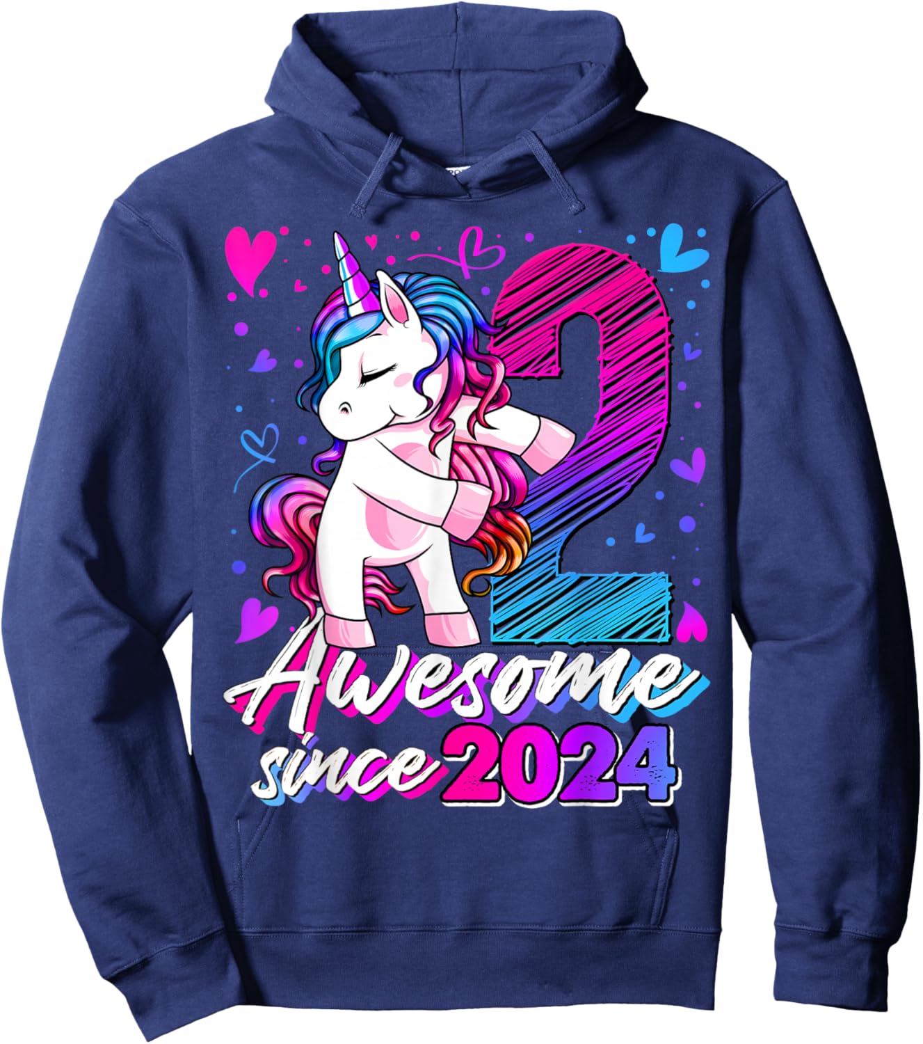 2nd Birthday Shirt Girl 2 Year Old Gifts 2 Birthday Girl Hoodie - Hoodie | Navy
