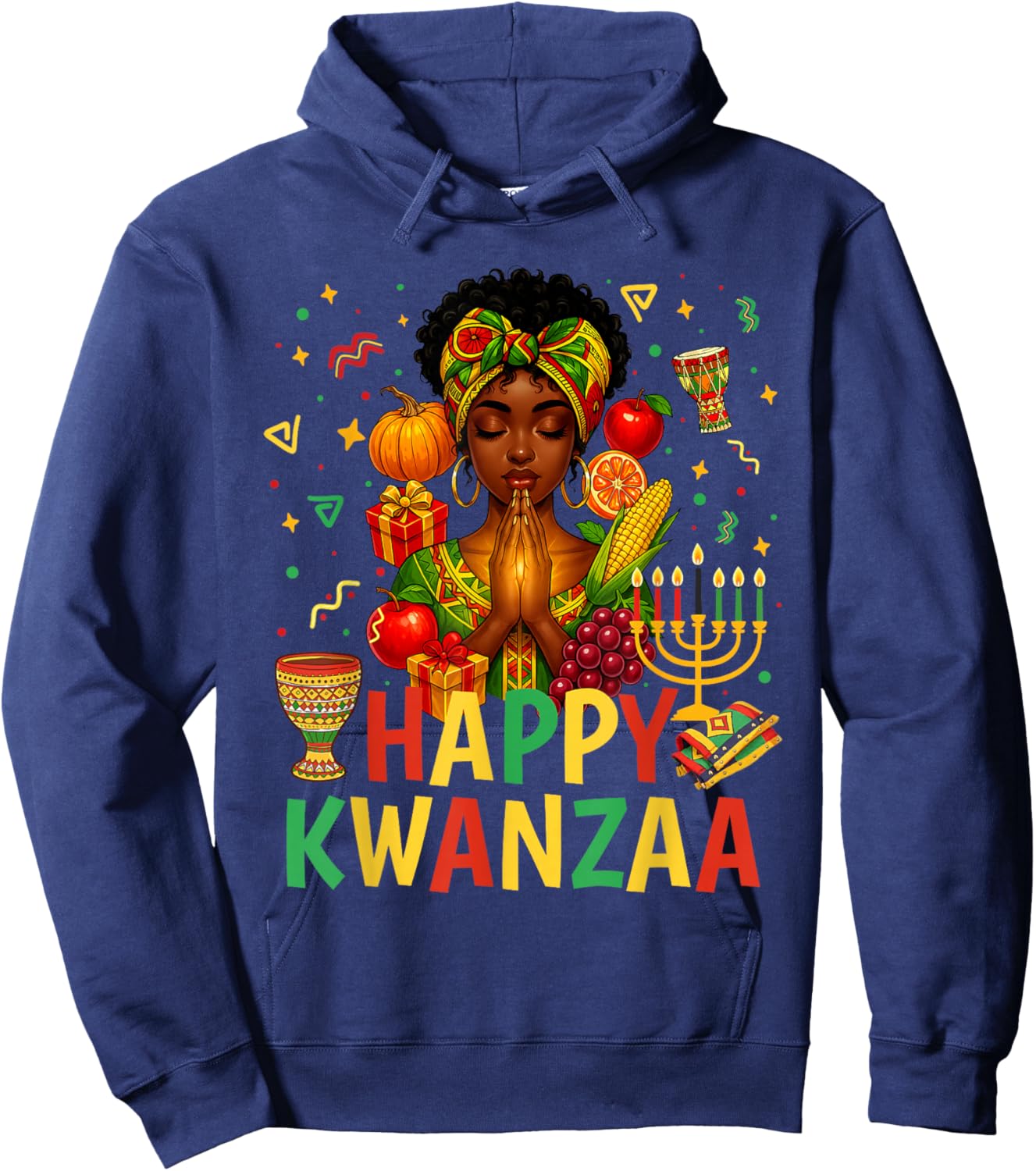 Happy Kwanzaa Pray Black Woman Afro American Christian Hoodie - Hoodie | Navy