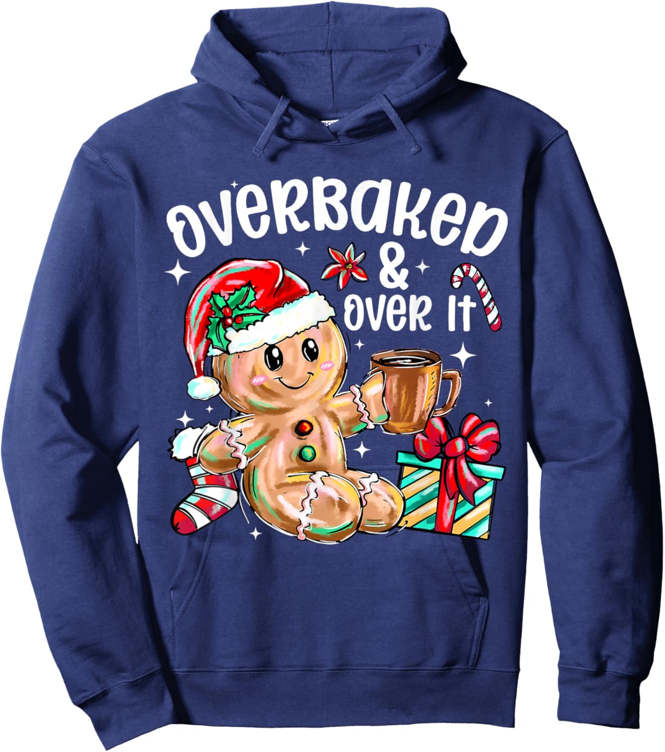 Retro Sunglasses Over Baked and Over It Funny Gingerbread Hoodie - Hoodie | Navy