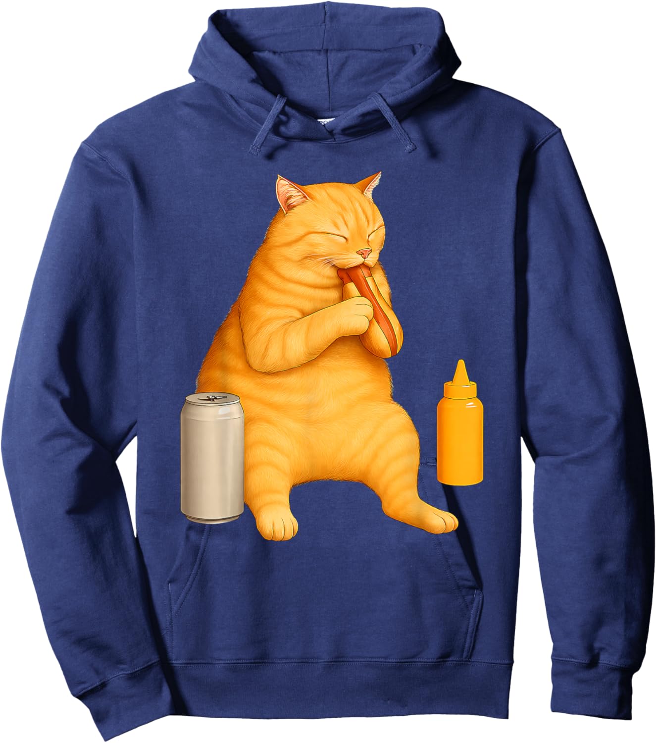 Funny Cat Eating Hot Dog for Foodies and Pet Lovers Hoodie - Hoodie | Navy