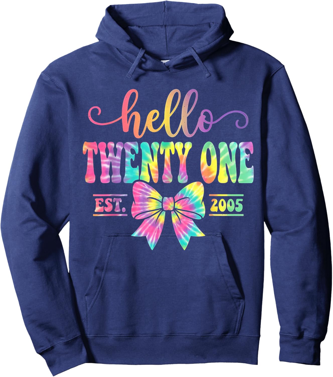 Hello Twenty One Est. 2005 Coquette Bow 21st Birthday Girl Hoodie - Hoodie | Navy