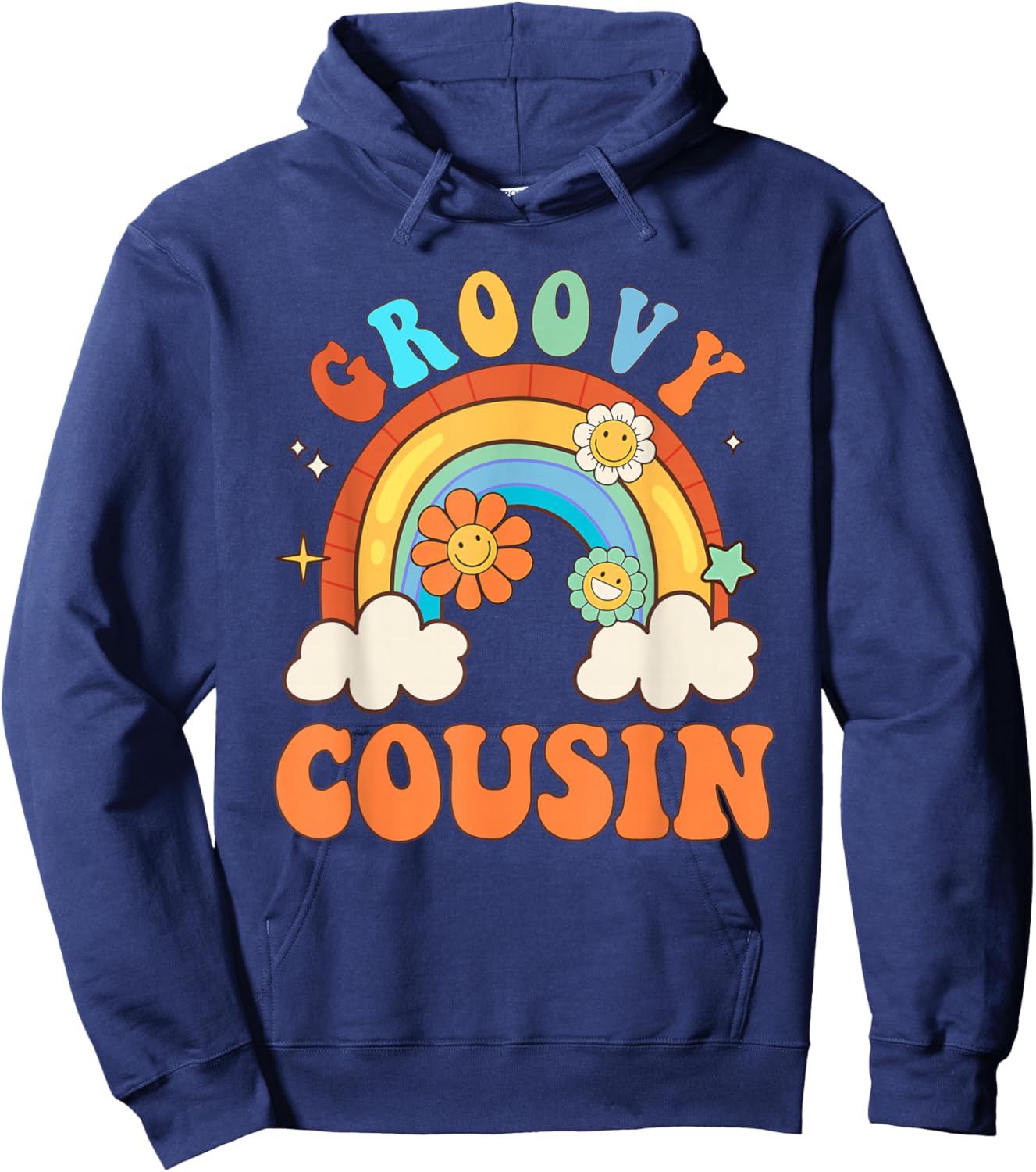 Groovy Cousin Retro Flower Rainbow Matching Family Hoodie - Hoodie | Navy