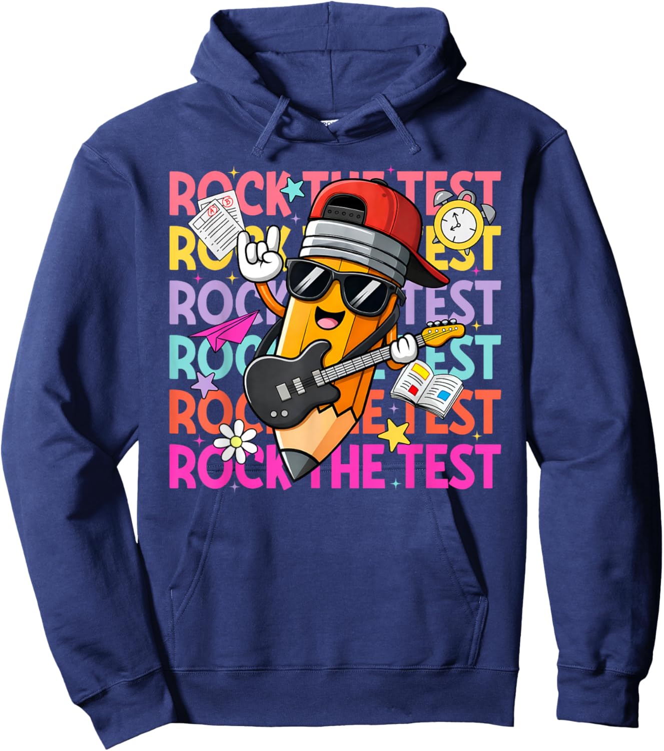 Rock The Test Funny Pencil Test Day Boy Girl Student Teacher Hoodie - Hoodie | Navy
