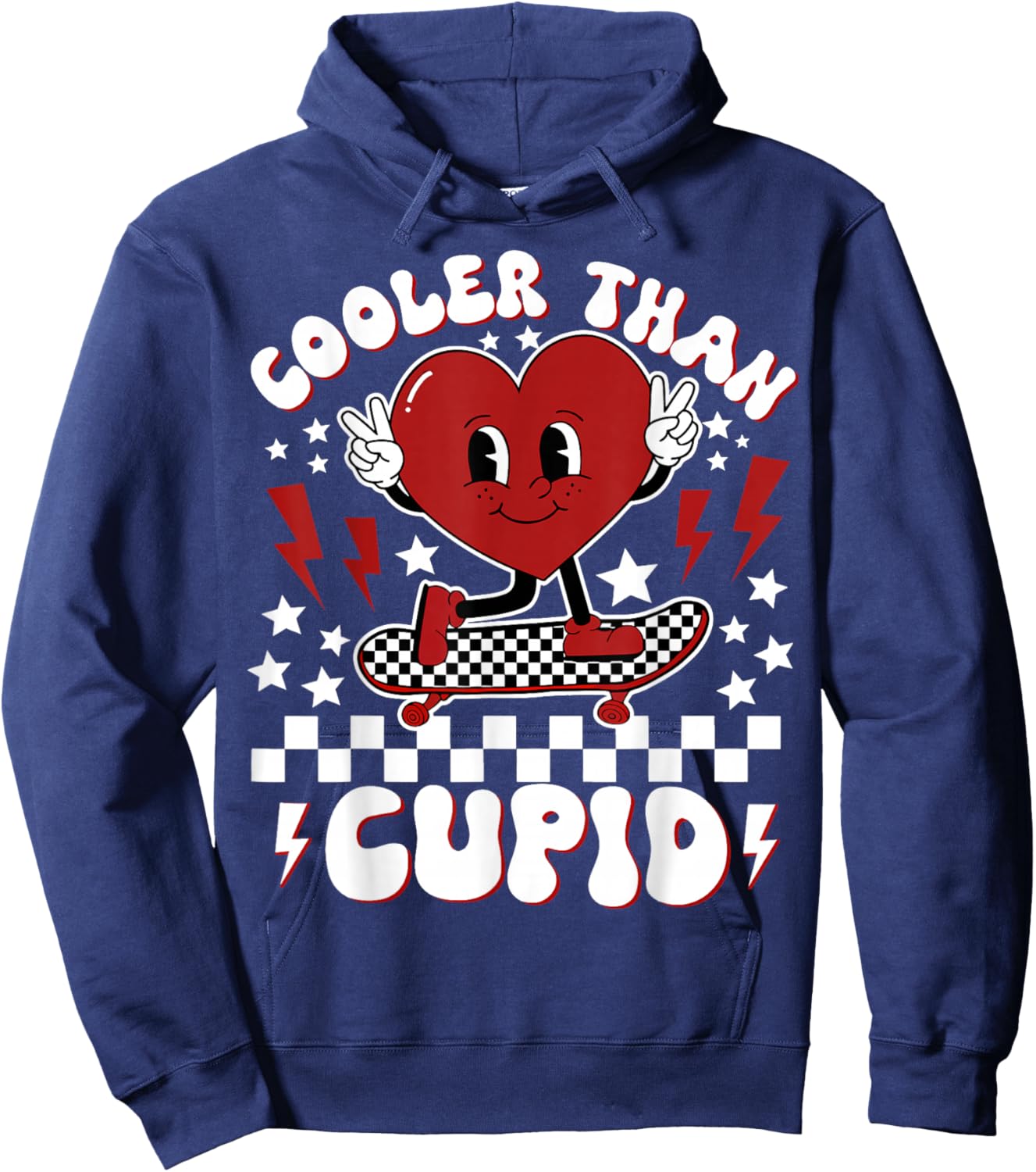 Cooler Than Cupid Heart Boy Checkered Toddler Kids Hoodie - Hoodie | Navy