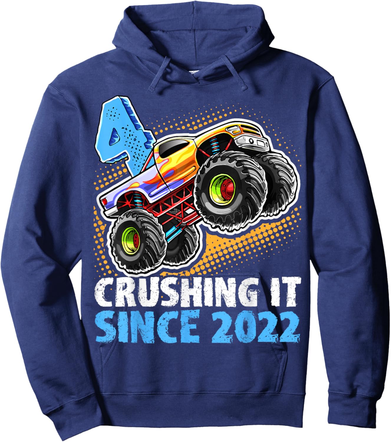 Birthday Monster Truck 4 Year Old Boys 4th Party Born 2022 Hoodie - Hoodie | Navy