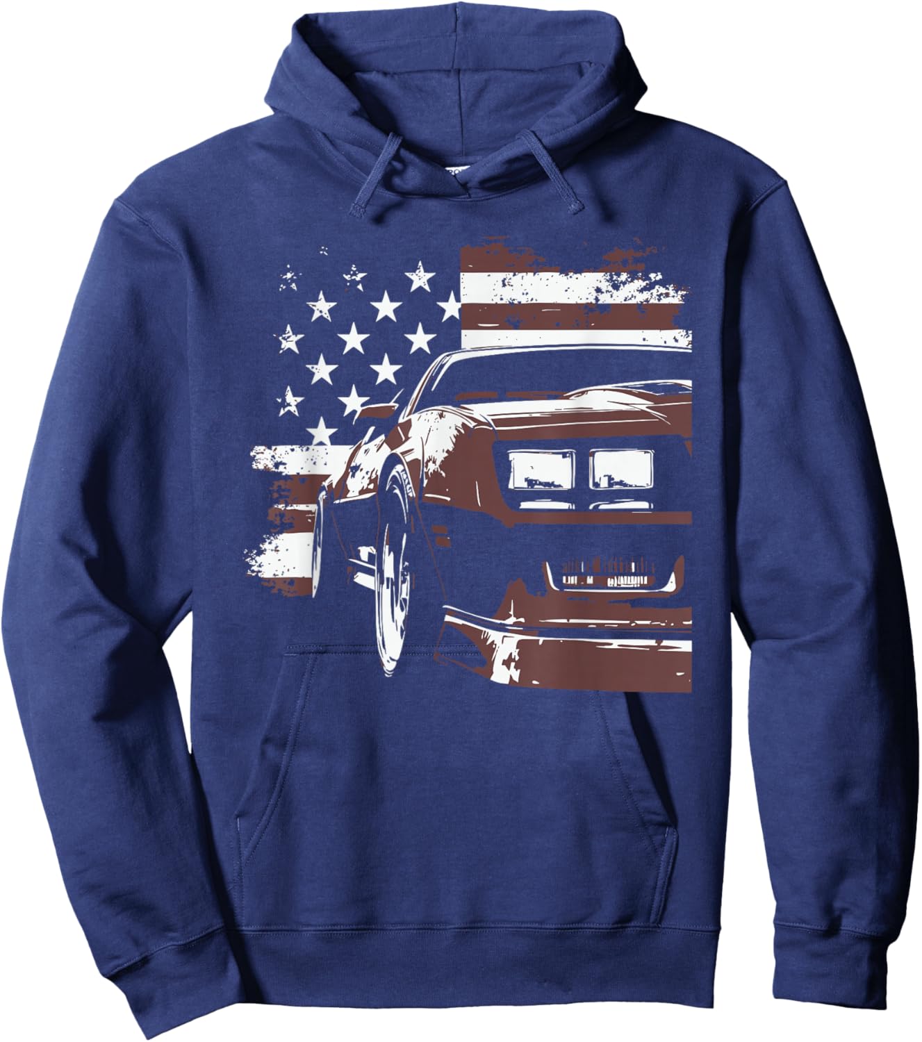 Patriotic Muscle Car IROC Z Front Headlight Corner USA Flag Hoodie - Hoodie | Navy