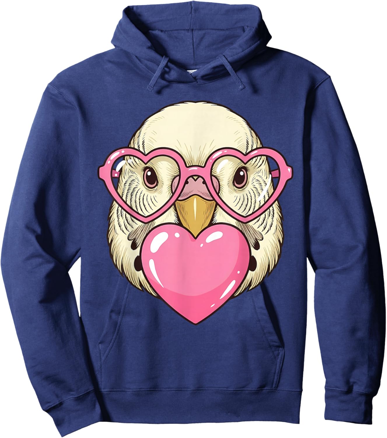 Cute Parakeet Blowing Pink Valentine Heart Bubble Gum Hoodie - Hoodie | Navy