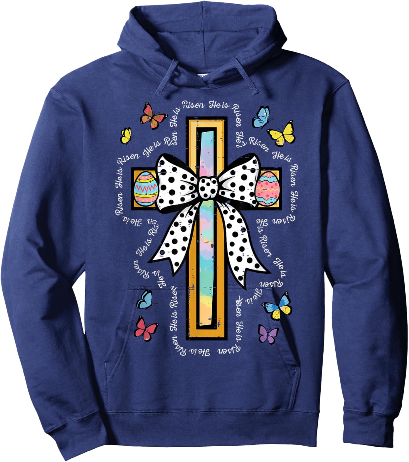 Easter Cross Bow He is Risen Christian Girls Kids Women Hoodie - Hoodie | Navy