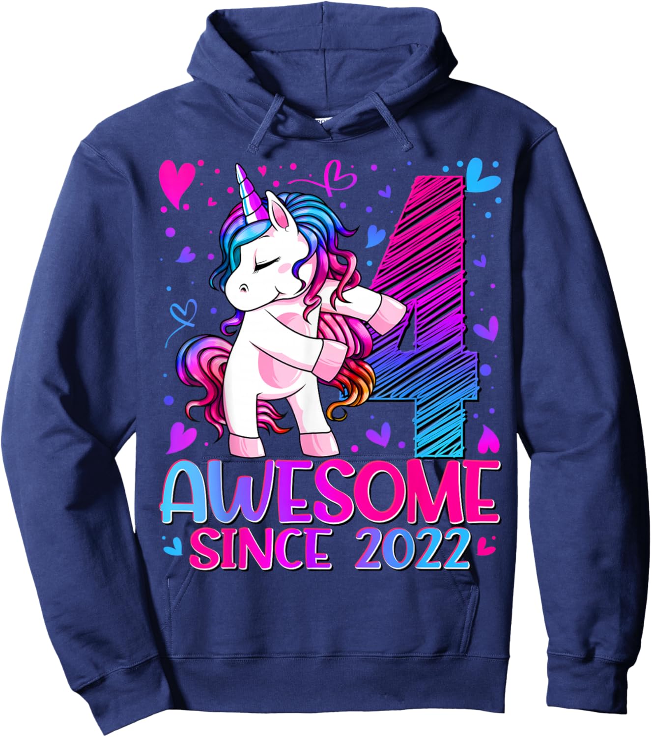 4th Birthday Shirt Girl 4 Year Old Gifts 4 Birthday Girl Hoodie - Hoodie | Navy