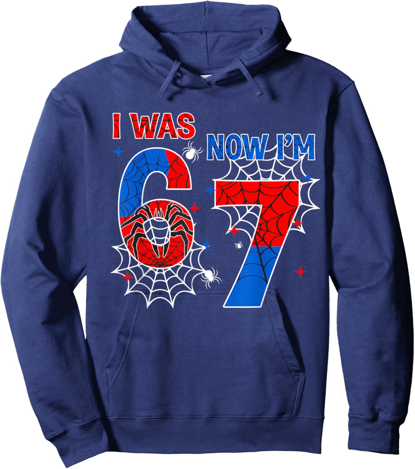 I was 6 Now Im 7 Spider Web Birthday Boys Gift Boy Kids Hoodie - Hoodie | Navy