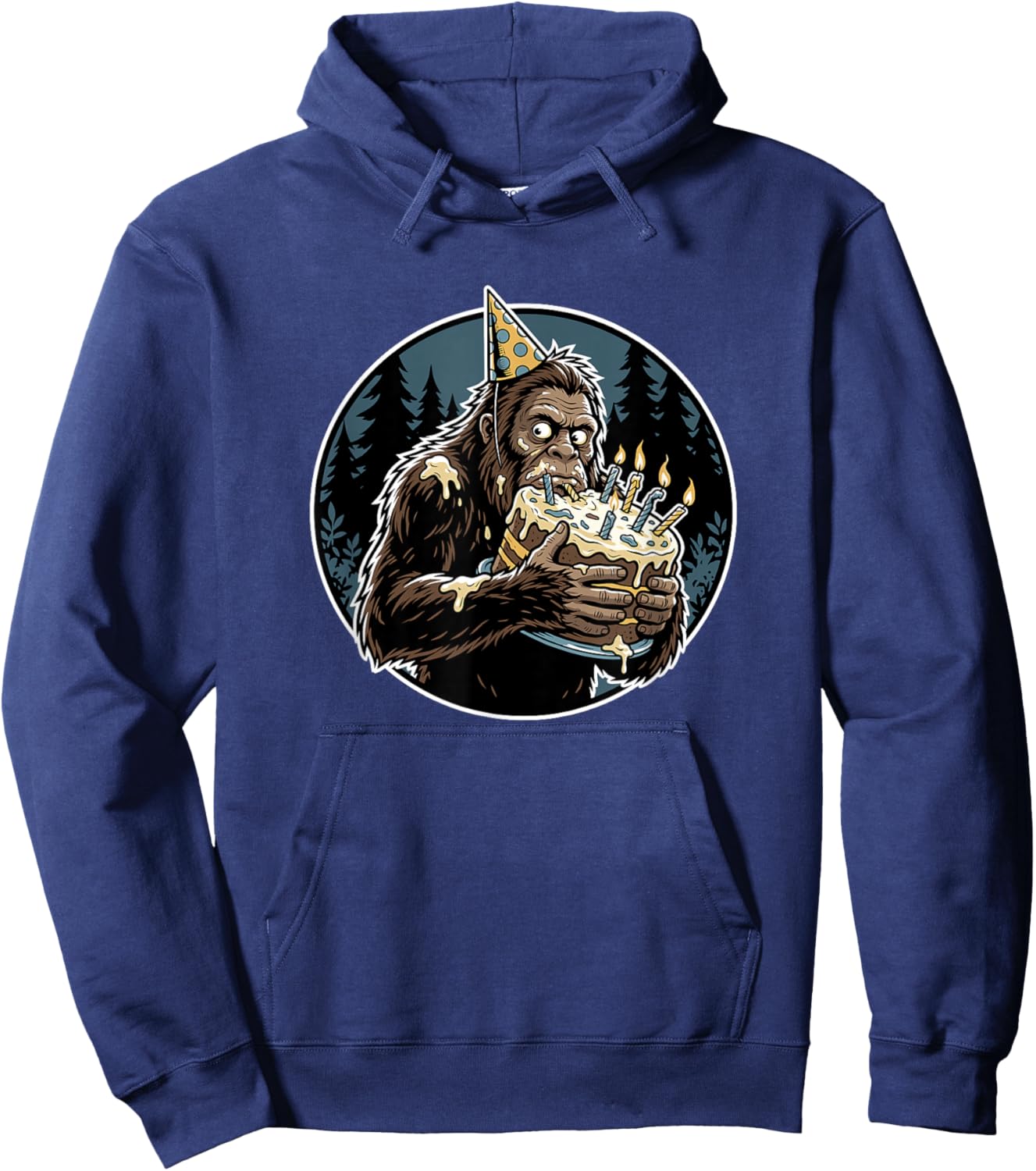 Funny Bigfoot Birthday Cake Sasquatch Party Animal Hoodie - Hoodie | Navy