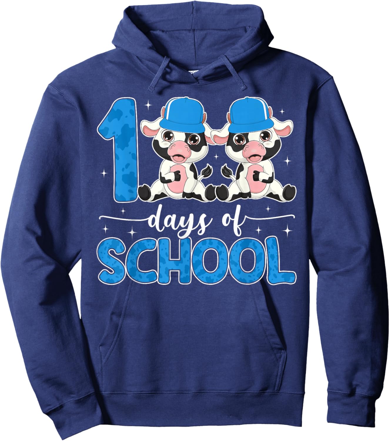 100 Days of School Cows 100 Days Smarter Students Boys Kids Hoodie - Hoodie | Navy