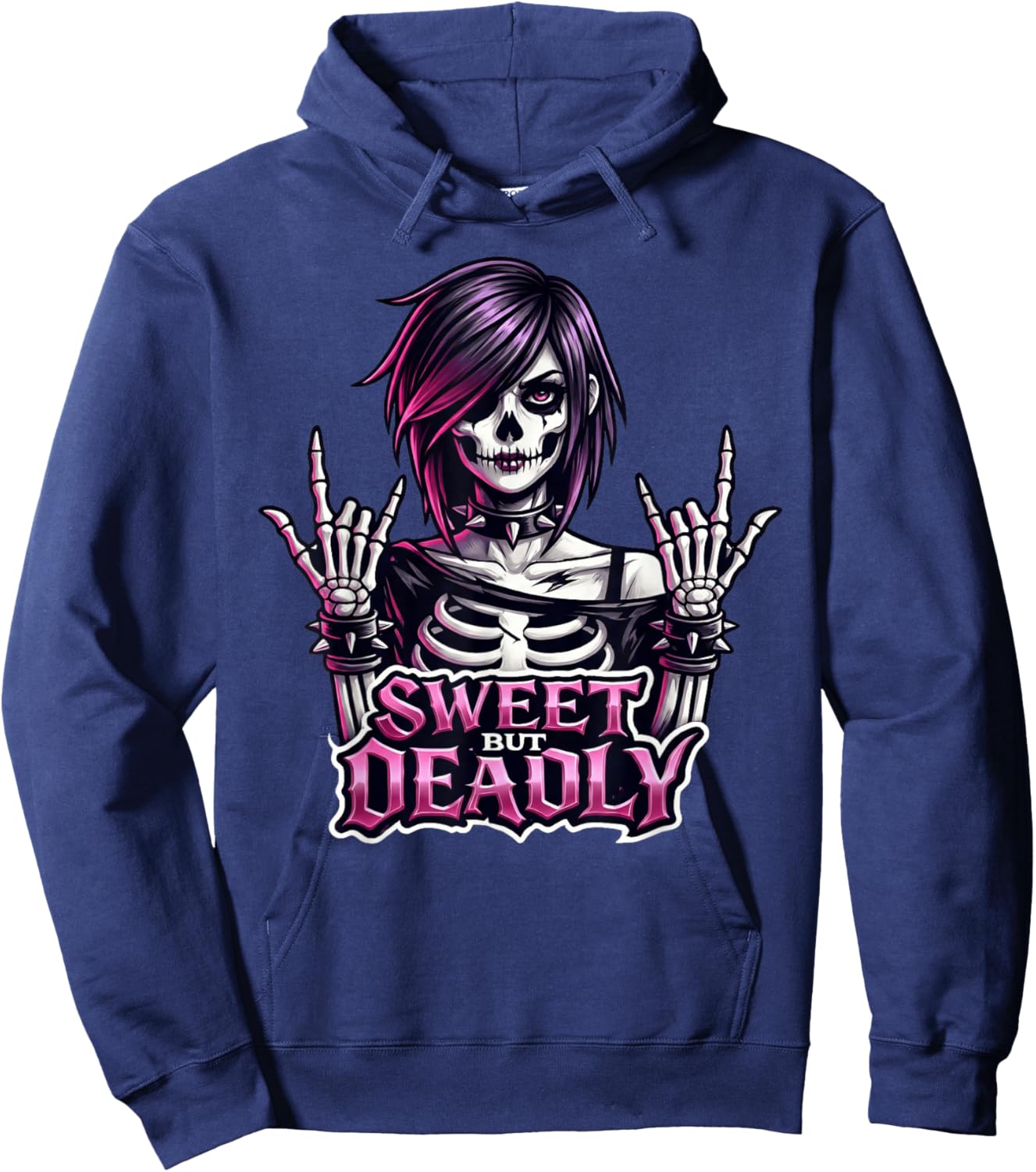 Sweet But Deadly Skeleton Gothic Girl Rock'n Roll Punk Hoodie - Hoodie | Navy