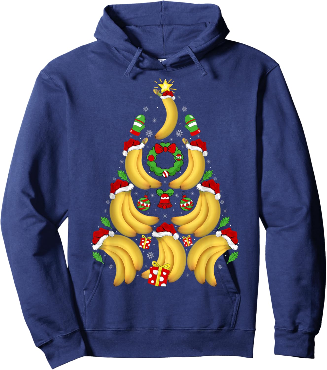 Banana Christmas Tree Lights Santa Hat Funny Banana Xmas Hoodie - Hoodie | Navy
