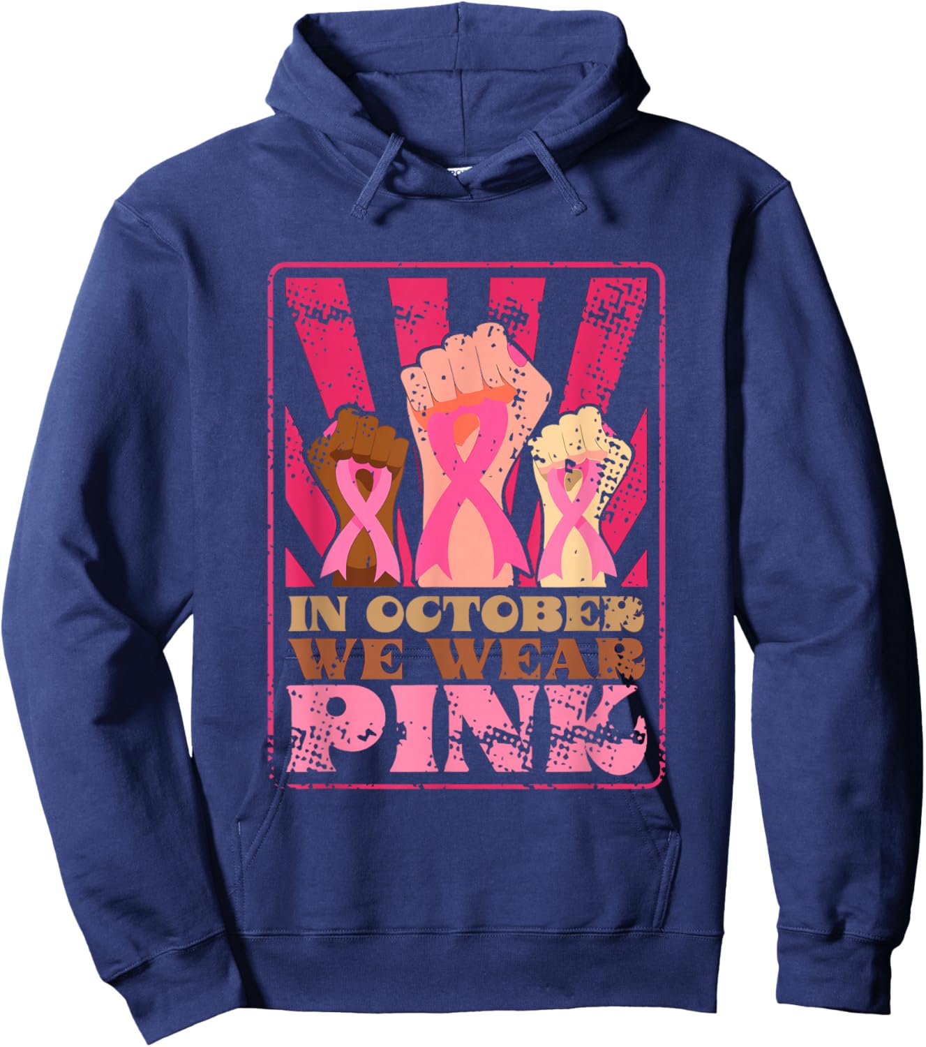 Retro Breast Cancer Awareness Month in October We Wear Pink Hoodie - Hoodie | Navy