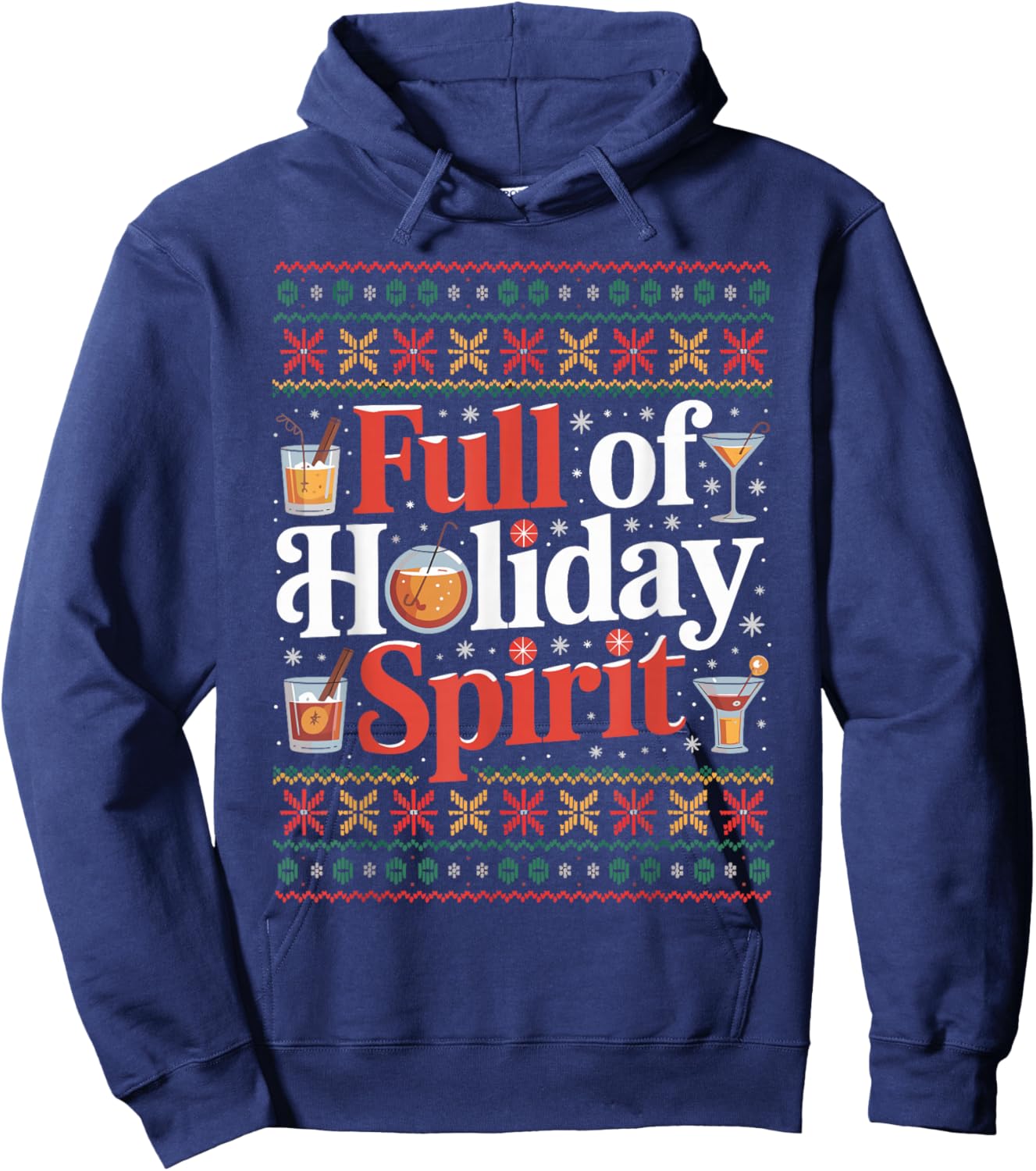 Full of Holiday Spirit Christmas Drinking Retro Cocktails Hoodie - Hoodie | Navy