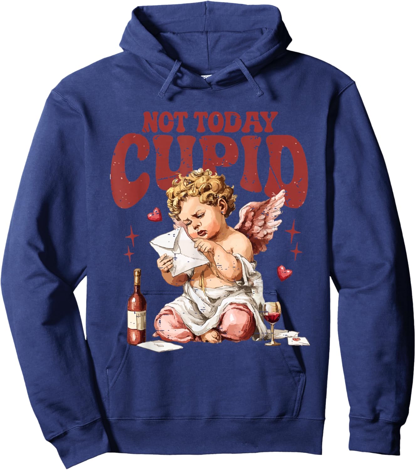Retro Not Today Cupid Sarcastic Valentine XOXO Hearts Love Hoodie - Hoodie | Navy