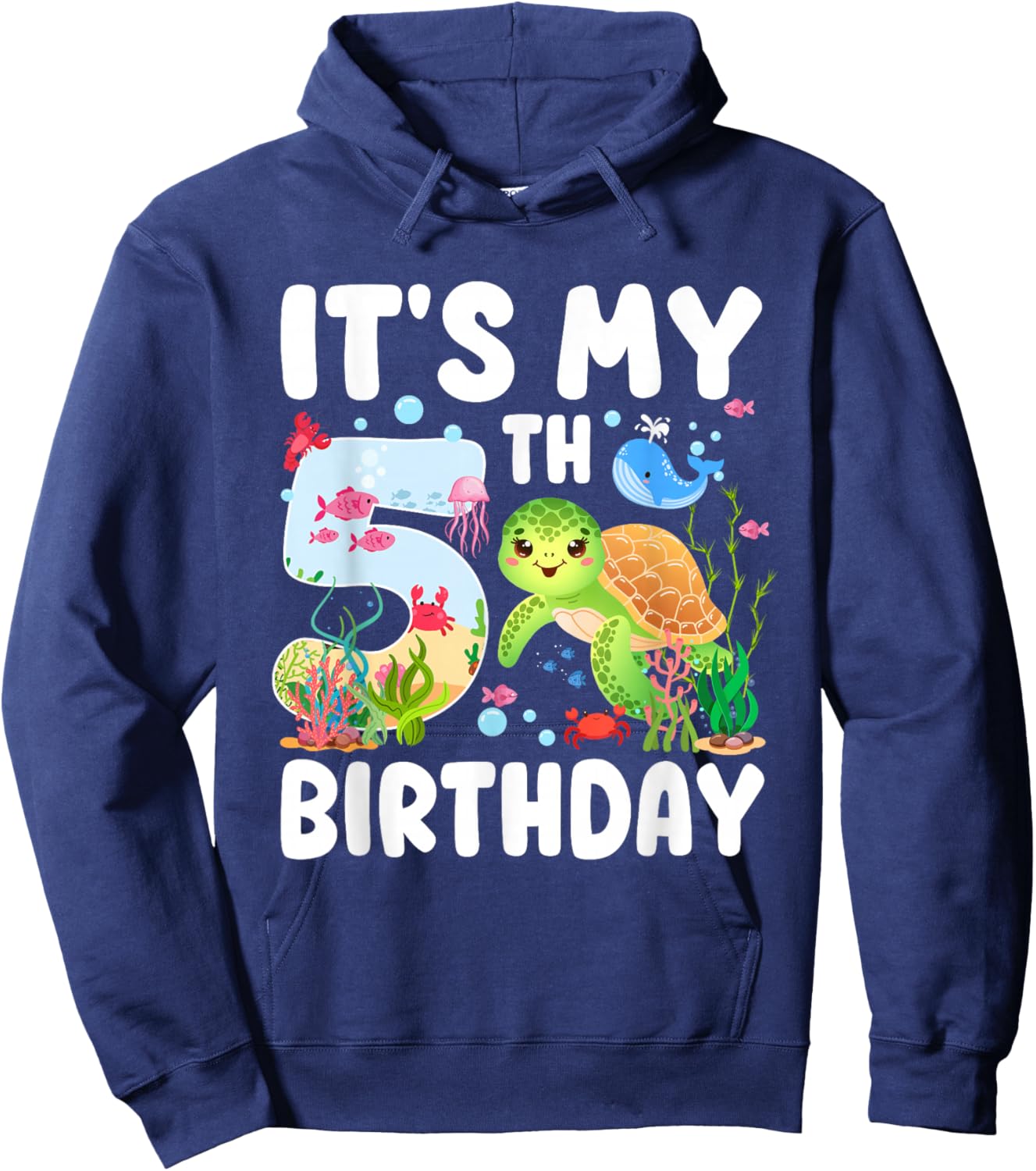 5 Year Old Birthday Girl 5th Sea Turtle Theme Party Hoodie - Hoodie | Navy