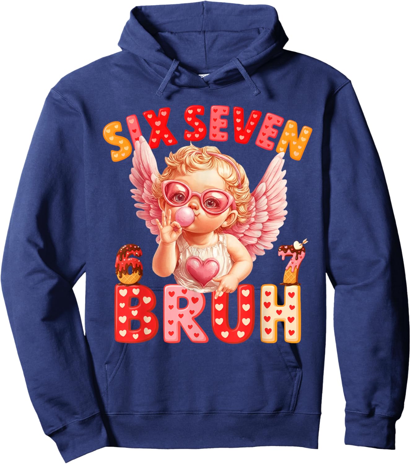 67 Valentine 6 7 Bruh Six Seven Meme Kids Boys Girls Hoodie - Hoodie | Navy