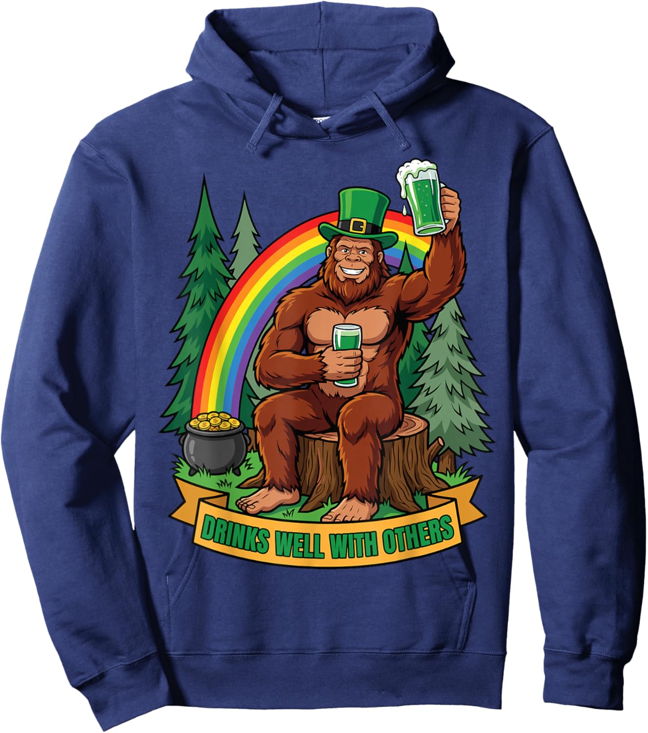 Lucky Sasquatch St Patricks Day Bigfoot Shamrock Irish Hoodie - Hoodie | Navy
