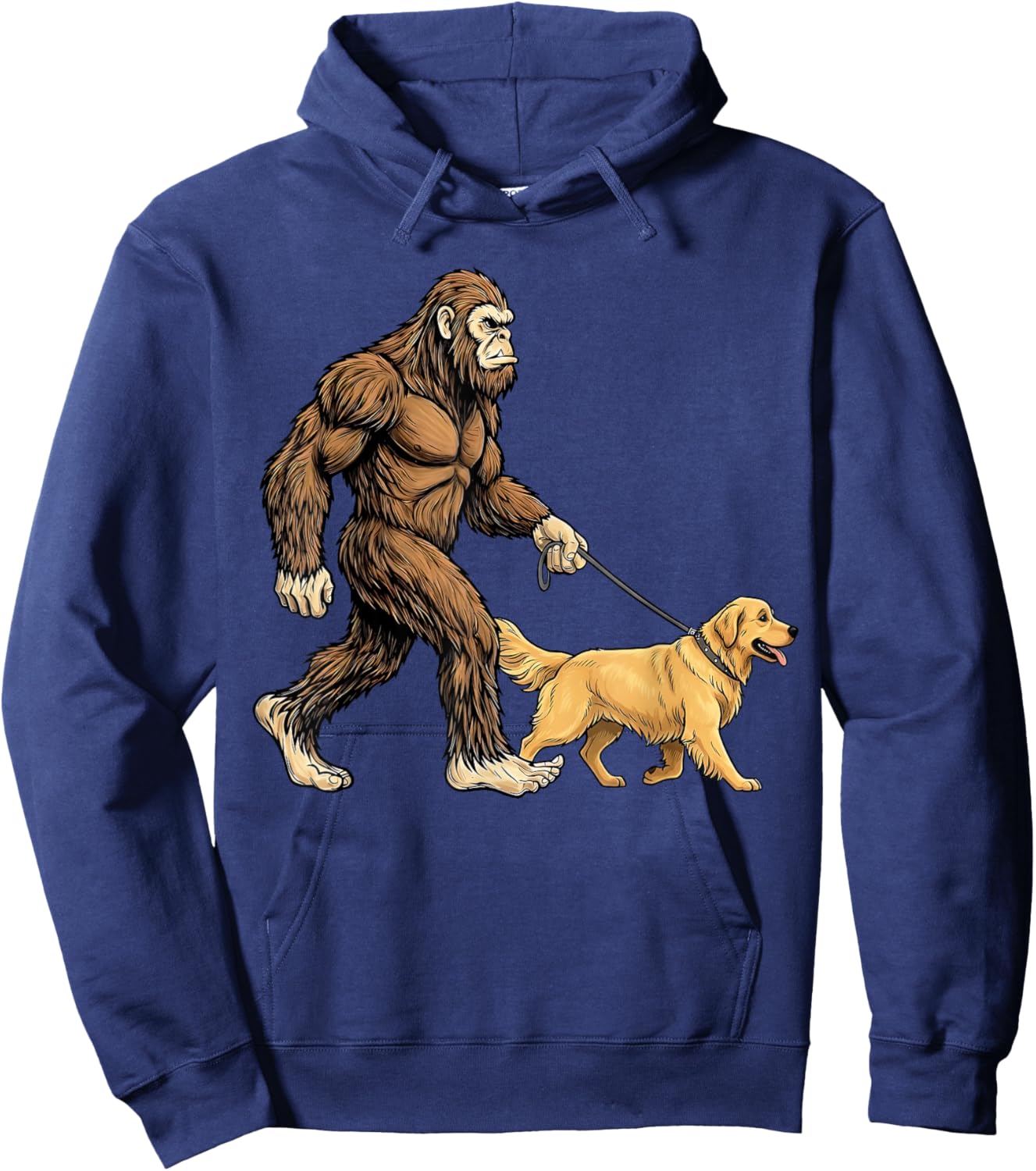 Bigfoot Walking Golden Retriever Dog Funny Sasquatch Hoodie - Hoodie | Navy