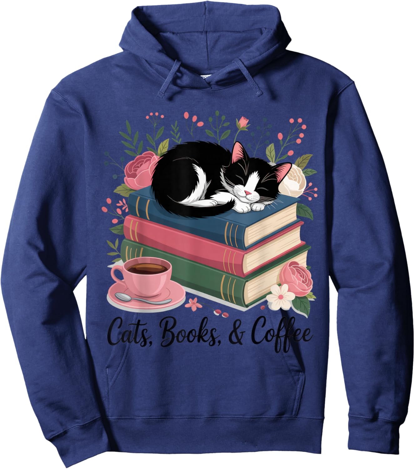 Cats, Books, & Coffee for Cat Lovers in Relaxed Weekend Hoodie - Hoodie | Navy