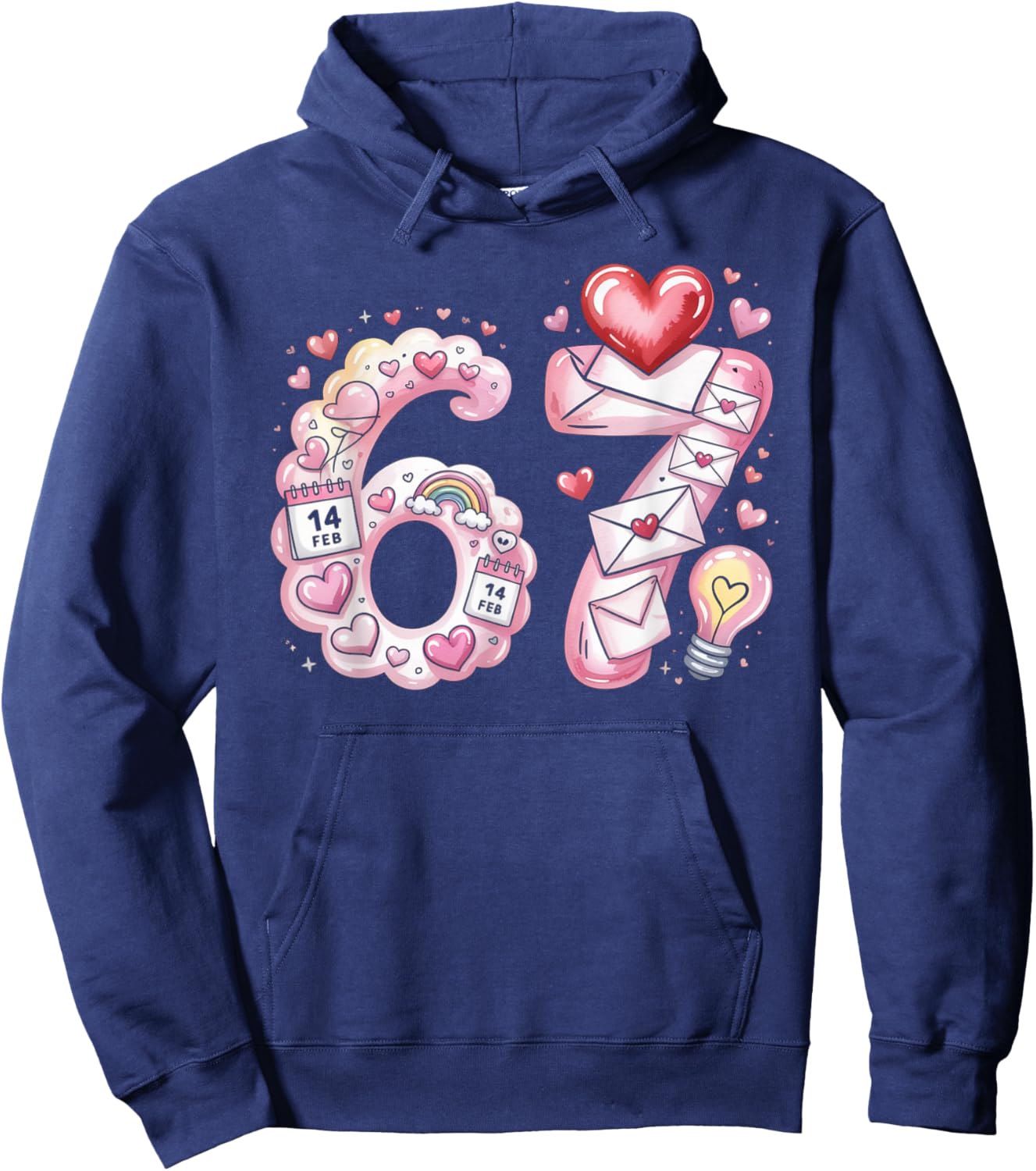 Cute 67 Hearts Number Six Seven Valentines Day Love Women Hoodie - Hoodie | Navy