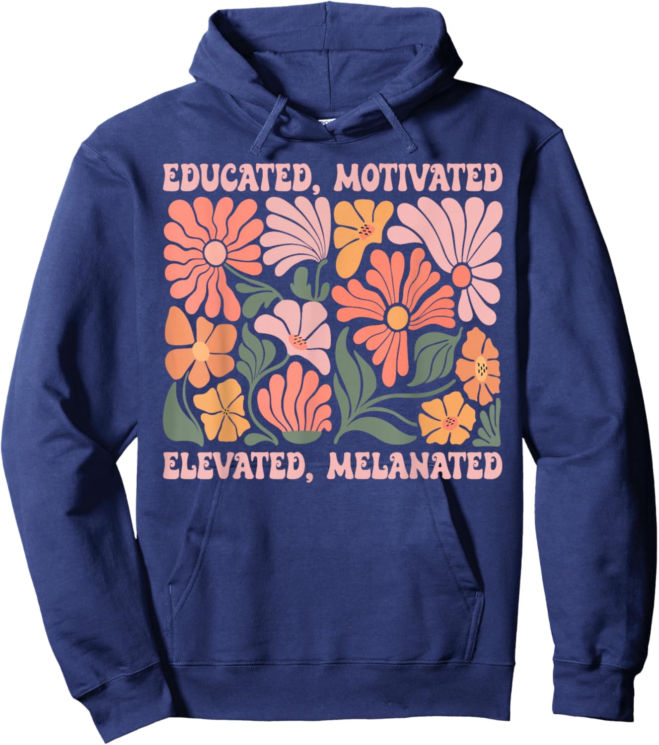 Educated Motivated Elevated Melanated Black History Month Hoodie - Hoodie | Navy